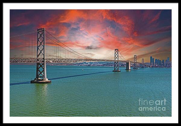 Oakland Bay Bridge Creative Clouds Over The Pacific Ocean in San Francisco - Framed Print