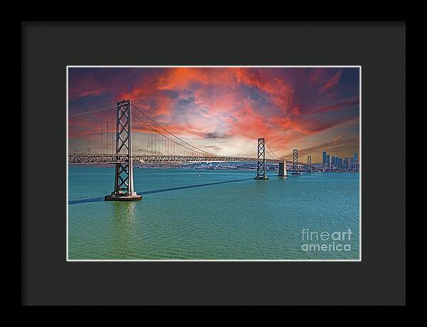 Oakland Bay Bridge Creative Clouds Over The Pacific Ocean in San Francisco - Framed Print