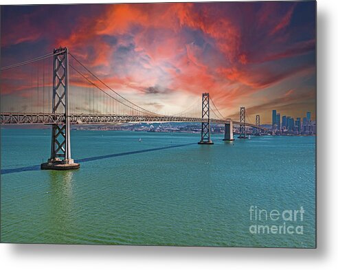 Oakland Bay Bridge Creative Clouds Over The Pacific Ocean in San Francisco - Metal Print