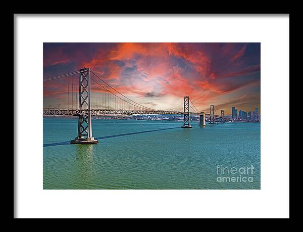 Oakland Bay Bridge Creative Clouds Over The Pacific Ocean in San Francisco - Framed Print