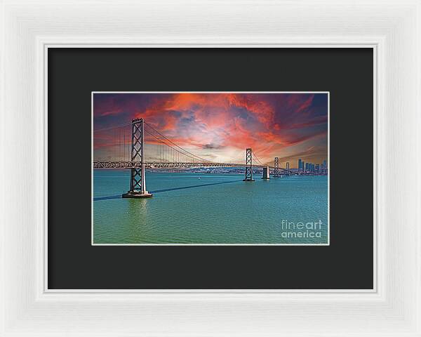 Oakland Bay Bridge Creative Clouds Over The Pacific Ocean in San Francisco - Framed Print