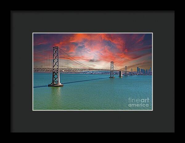 Oakland Bay Bridge Creative Clouds Over The Pacific Ocean in San Francisco - Framed Print