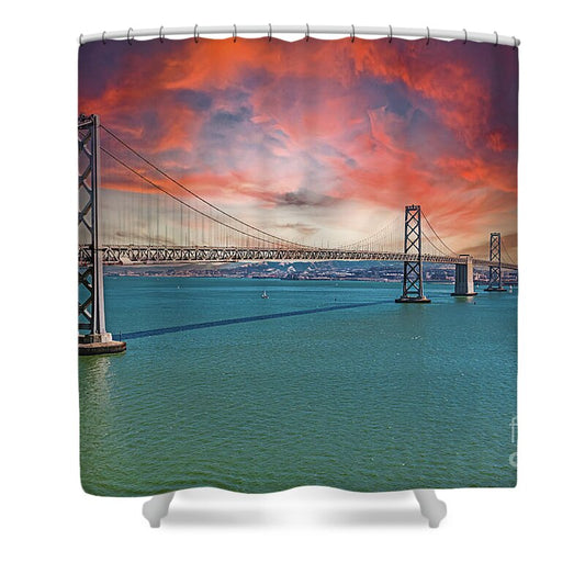 Oakland Bay Bridge Creative Clouds Over The Pacific Ocean in San Francisco - Shower Curtain