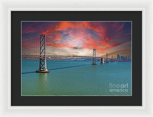 Oakland Bay Bridge Creative Clouds Over The Pacific Ocean in San Francisco - Framed Print
