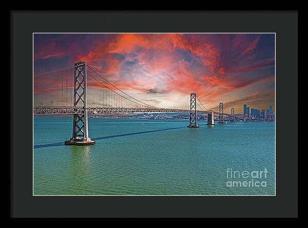 Oakland Bay Bridge Creative Clouds Over The Pacific Ocean in San Francisco - Framed Print