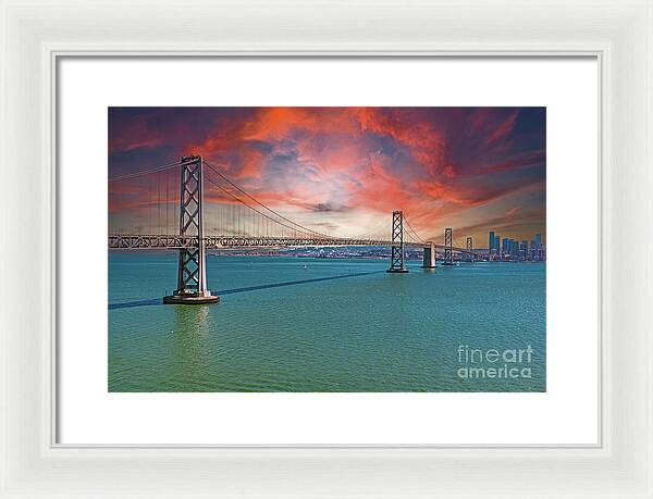 Oakland Bay Bridge Creative Clouds Over The Pacific Ocean in San Francisco - Framed Print