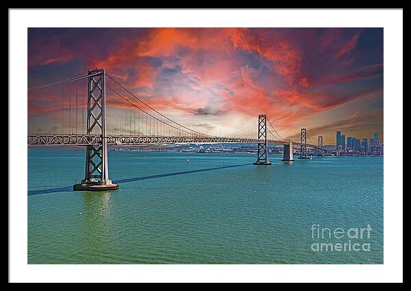 Oakland Bay Bridge Creative Clouds Over The Pacific Ocean in San Francisco - Framed Print