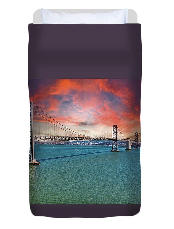 Oakland Bay Bridge Creative Clouds Over The Pacific Ocean in San Francisco - Duvet Cover