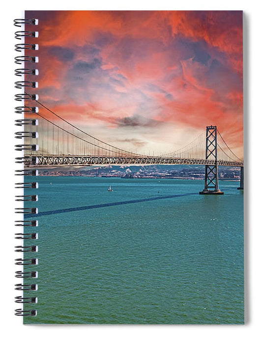 Oakland Bay Bridge Creative Clouds Over The Pacific Ocean in San Francisco - Spiral Notebook