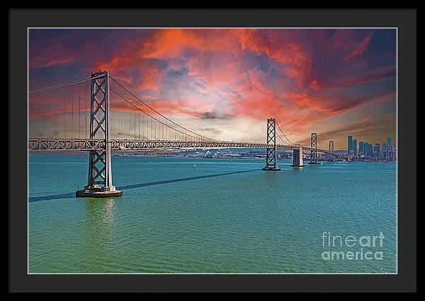 Oakland Bay Bridge Creative Clouds Over The Pacific Ocean in San Francisco - Framed Print