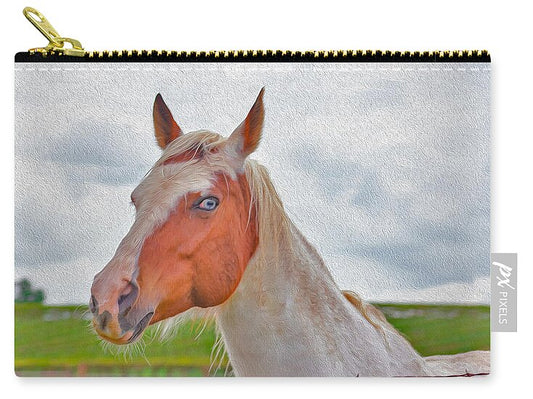 Cute Horse Mixed Media Art - Zip Pouch