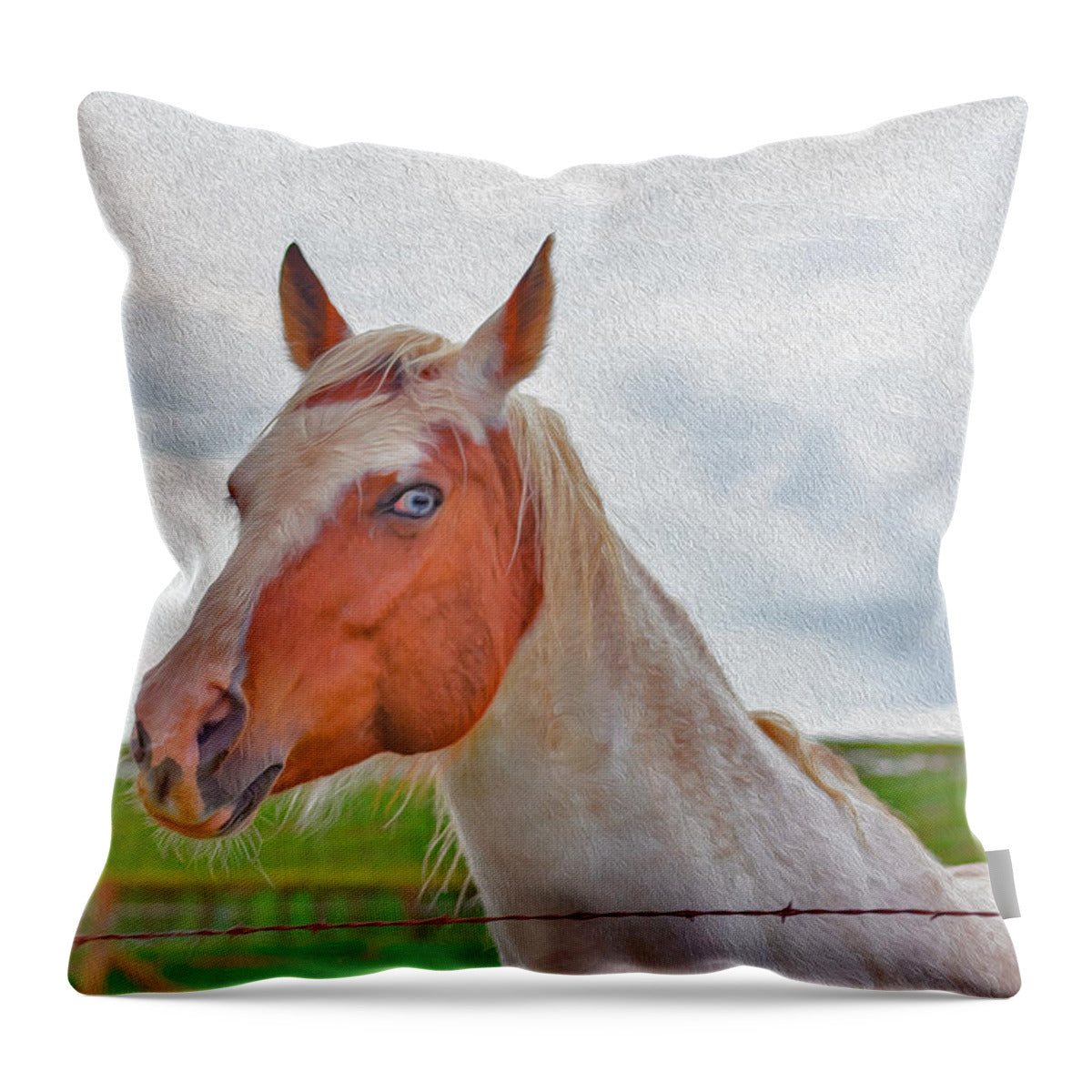 Cute Horse Mixed Media Art - Throw Pillow