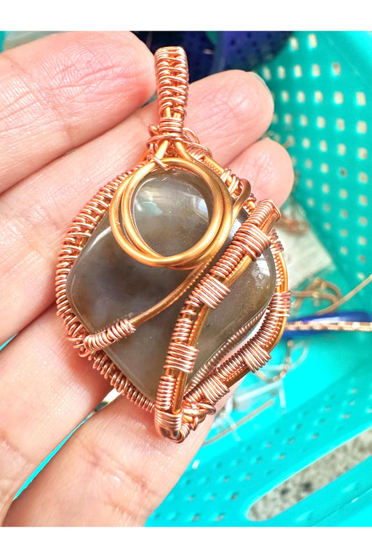 Gray Ocean Vibes Agate Crystal Wrapped in Copper