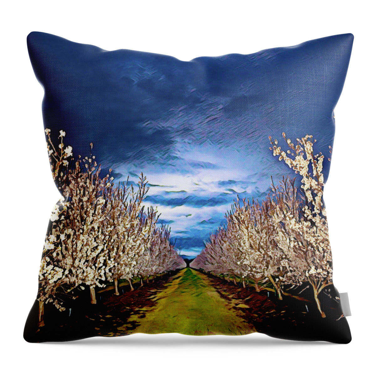 Dark and Cloudy Night Almond Blooms - Throw Pillow