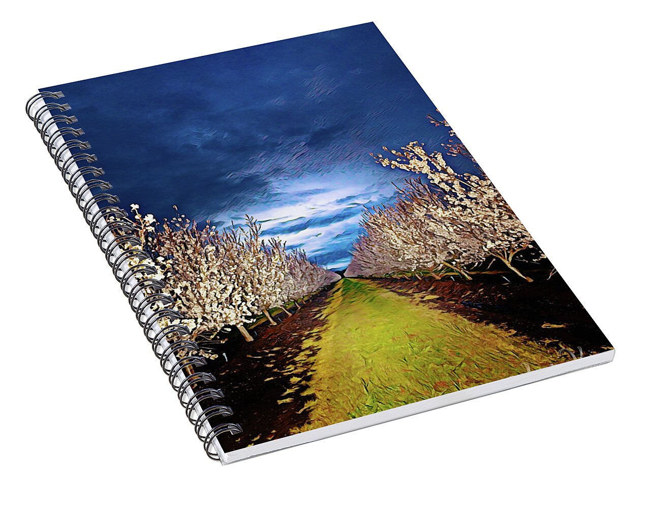Dark and Cloudy Night Almond Blooms - Spiral Notebook
