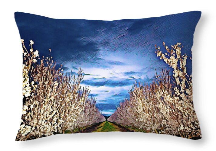 Dark and Cloudy Night Almond Blooms - Throw Pillow