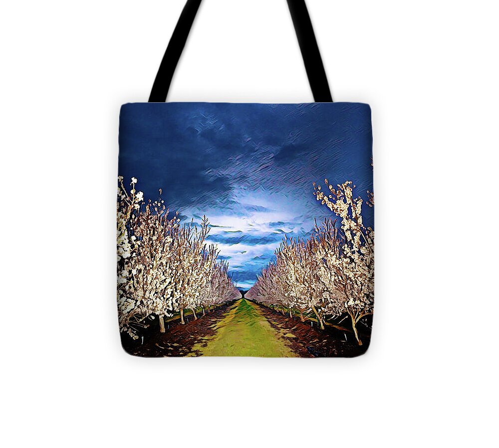 Dark and Cloudy Night Almond Blooms - Tote Bag
