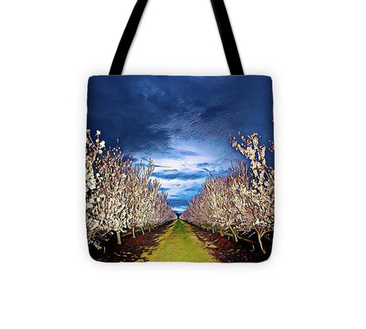 Dark and Cloudy Night Almond Blooms - Tote Bag