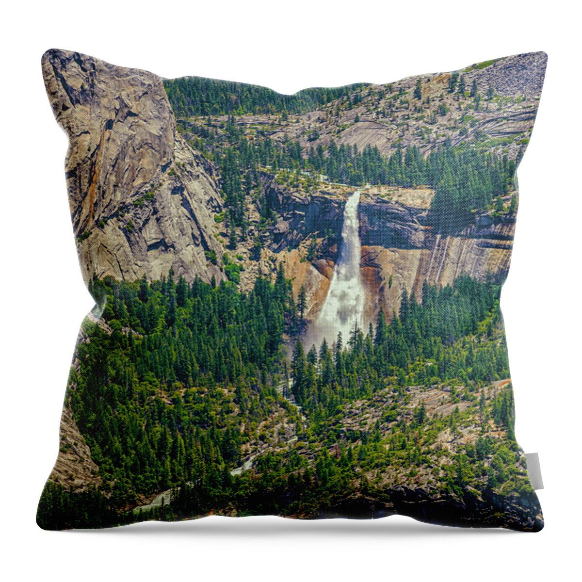 Double Waterfall in Glacier Point - Throw Pillow