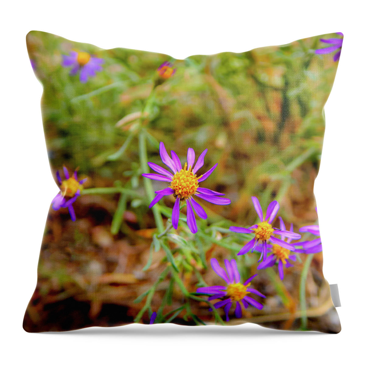 Dreamy Purple and Yellow Flowers Landscape - Throw Pillow