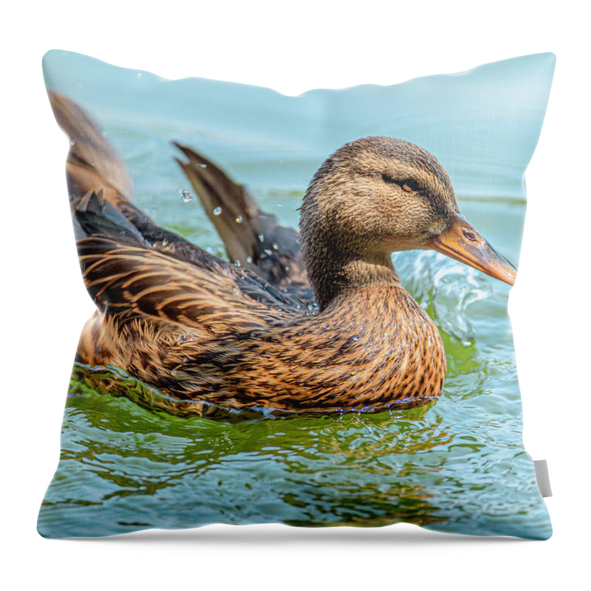 Duck Gliding on Water - Throw Pillow
