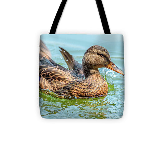 Duck Gliding on Water - Tote Bag