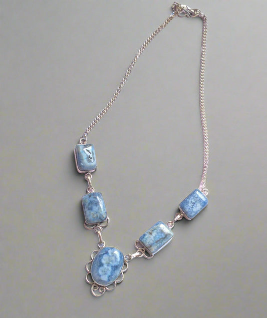 Dragon Veins Agate Sterling Silver Sophisticated Necklace