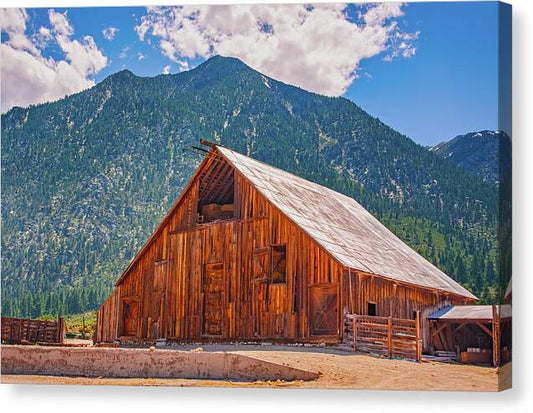Farm Landscape and Mountain Background - Canvas Print