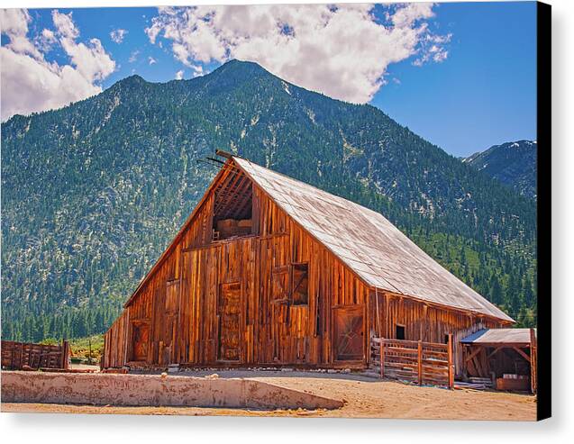 Farm Landscape and Mountain Background - Canvas Print