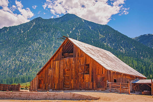 Farm Landscape and Mountain Background - Art Print