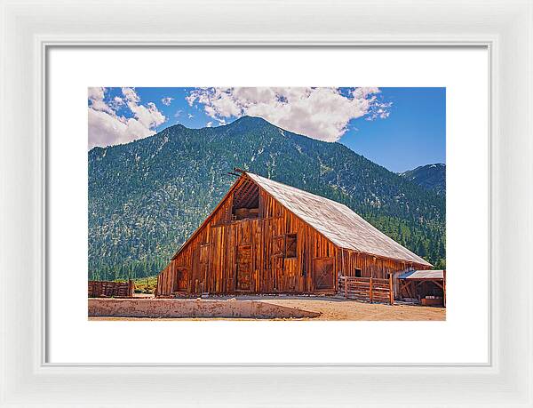 Farm Landscape and Mountain Background - Framed Print