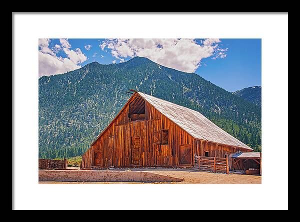 Farm Landscape and Mountain Background - Framed Print