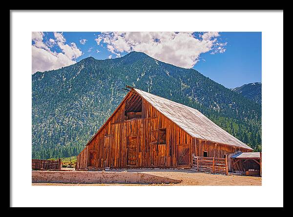 Farm Landscape and Mountain Background - Framed Print