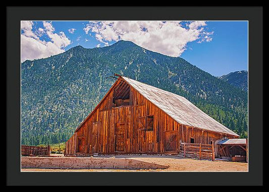 Farm Landscape and Mountain Background - Framed Print
