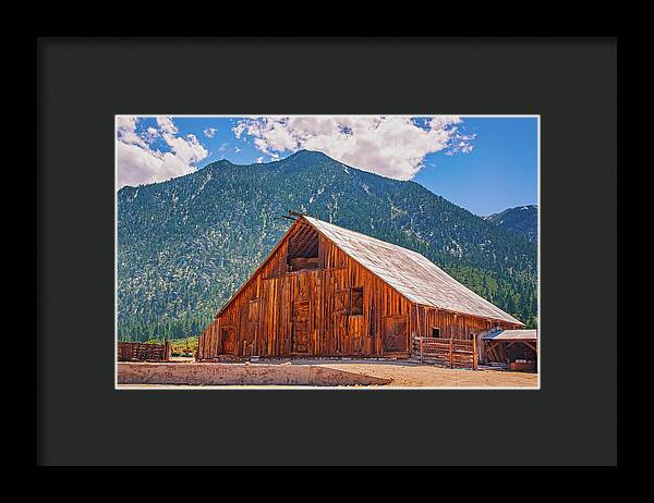 Farm Landscape and Mountain Background - Framed Print