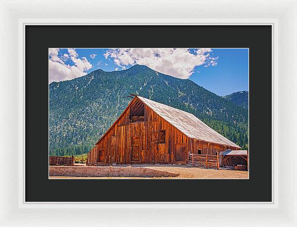 Farm Landscape and Mountain Background - Framed Print