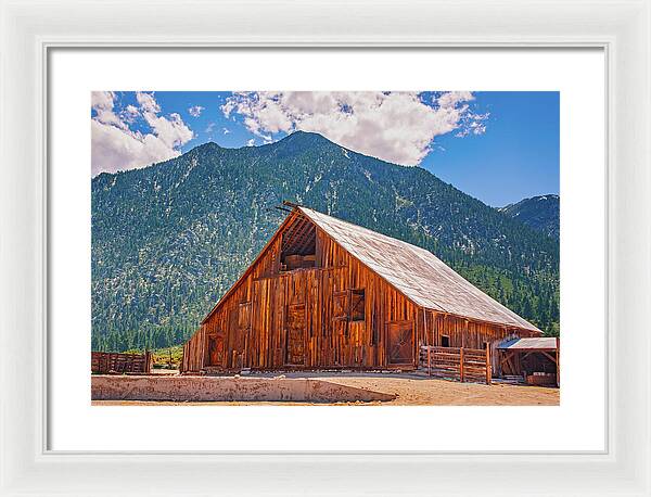 Farm Landscape and Mountain Background - Framed Print