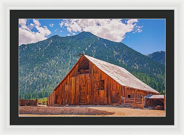 Farm Landscape and Mountain Background - Framed Print