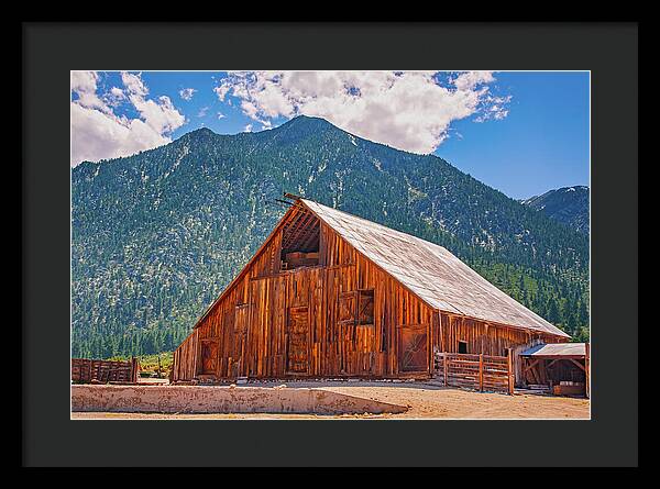 Farm Landscape and Mountain Background - Framed Print