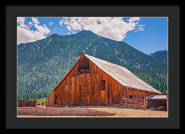 Farm Landscape and Mountain Background - Framed Print