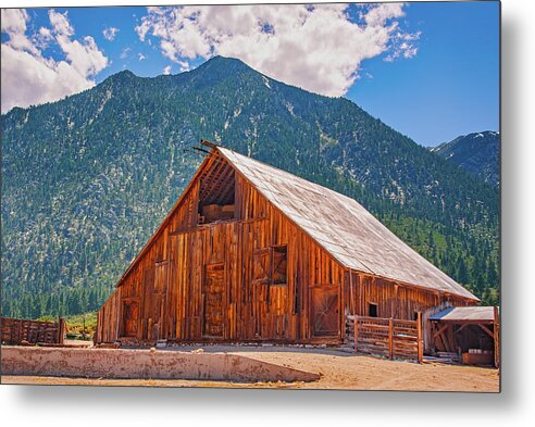 Farm Landscape and Mountain Background - Metal Print