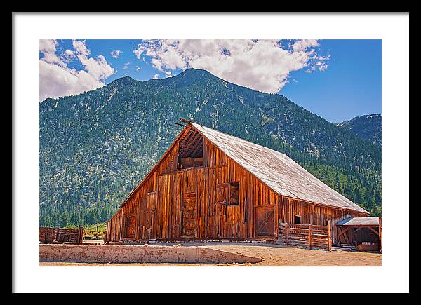 Farm Landscape and Mountain Background - Framed Print