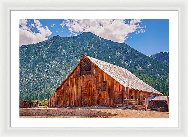 Farm Landscape and Mountain Background - Framed Print