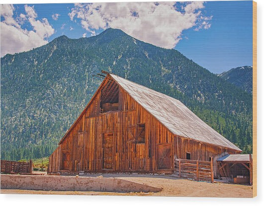 Farm Landscape and Mountain Background - Wood Print