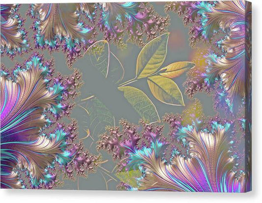 Feathers Gathered around Spring Leaves - Canvas Print
