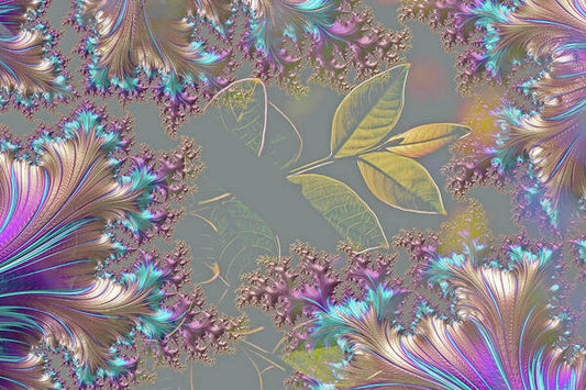 Feathers Gathered around Spring Leaves - Art Print