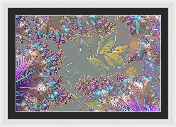 Feathers Gathered around Spring Leaves - Framed Print