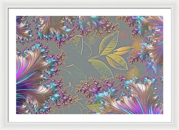 Feathers Gathered around Spring Leaves - Framed Print