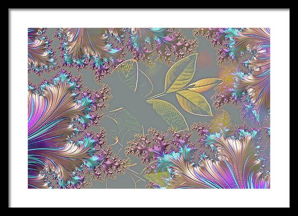 Feathers Gathered around Spring Leaves - Framed Print