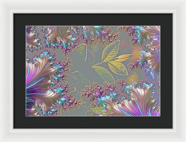Feathers Gathered around Spring Leaves - Framed Print
